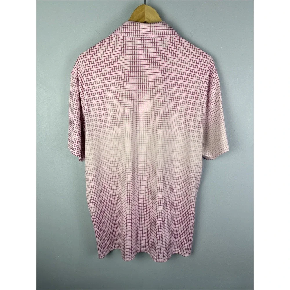 Nike Dri Fit Polo Size Medium Pink Gingham Check‎ Standard Fit Golf Tennis